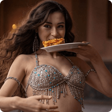 Girl eating lasagna